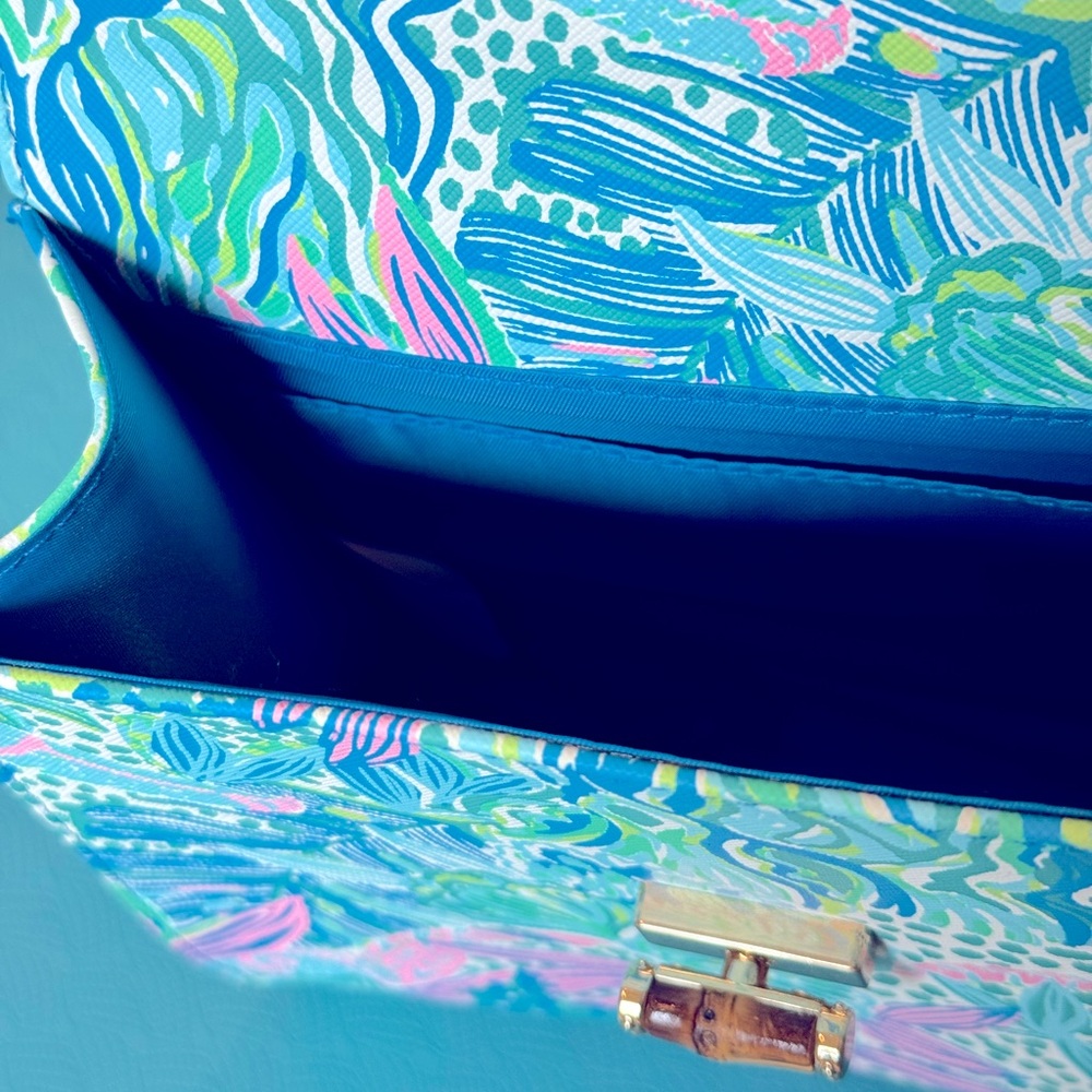 LILLY PULITZER Blue Mini Bag Bamboo Top Handle Botanical Green Holiday Sun - Picture 4 of 6